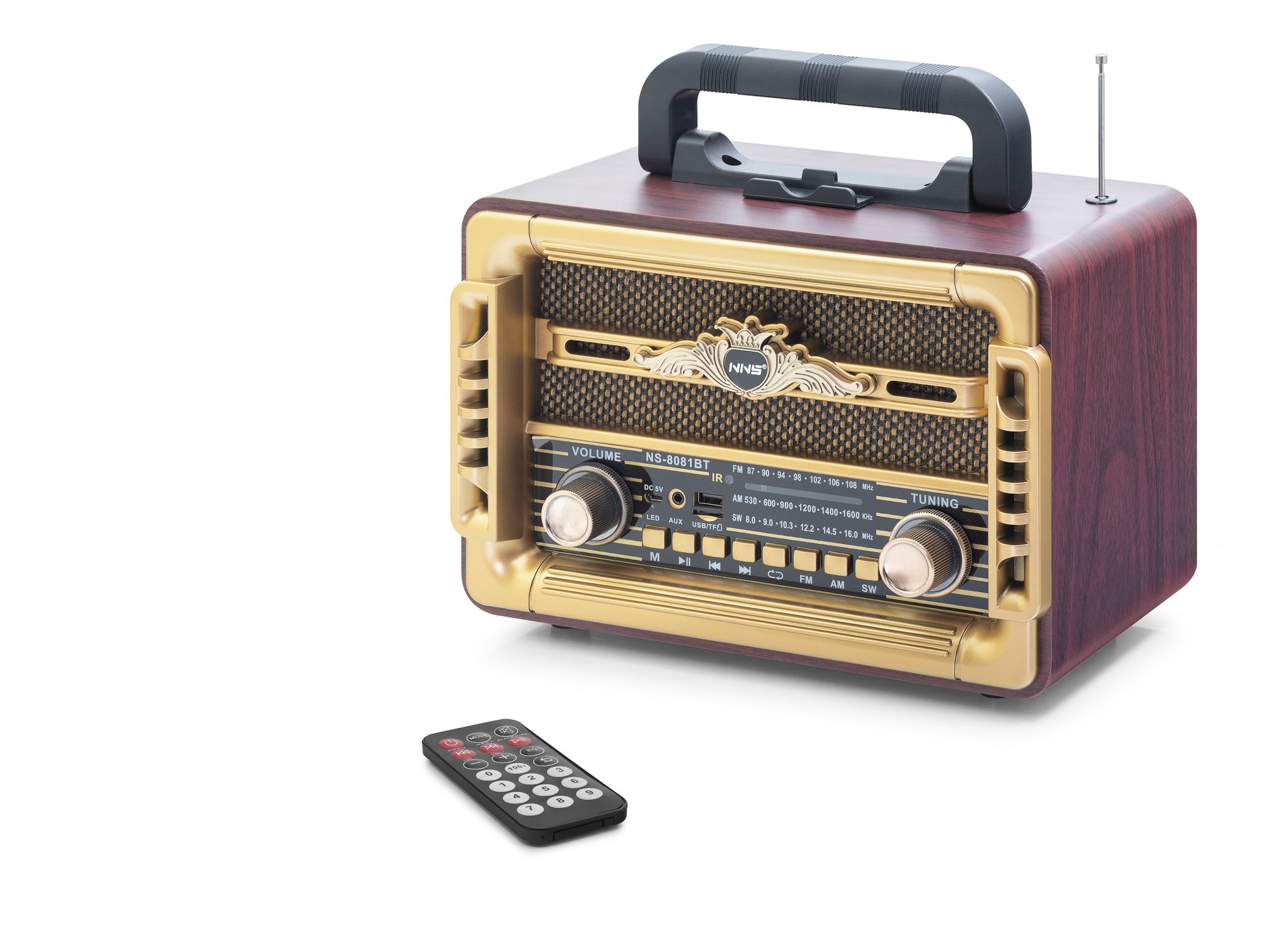 Bluetooth Nostaljik Hoparlör Fm Kumandalı 28 X 14.1 X 21 Cm NS8081BT