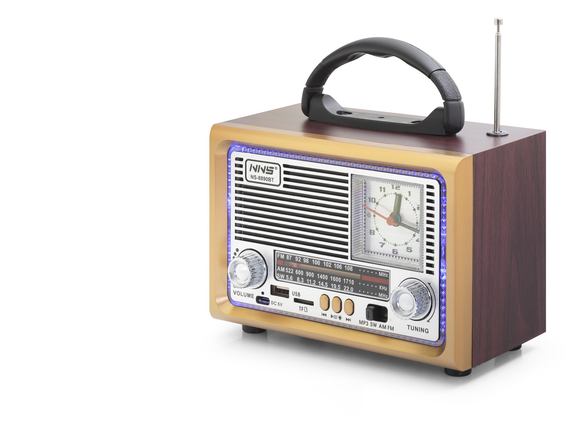 Bluetooth Nostaljik Hoparlör Fm Retro Saatli 20 X 10.2 X 14.5 Cm NS8890BT