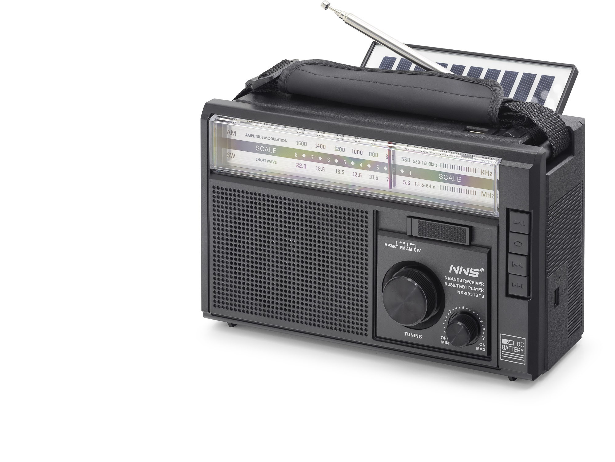 Bluetooth Solar Panelli Fm Radyo Usb Tf Nostaljik Hoparlör - Siyah NS9951BTS