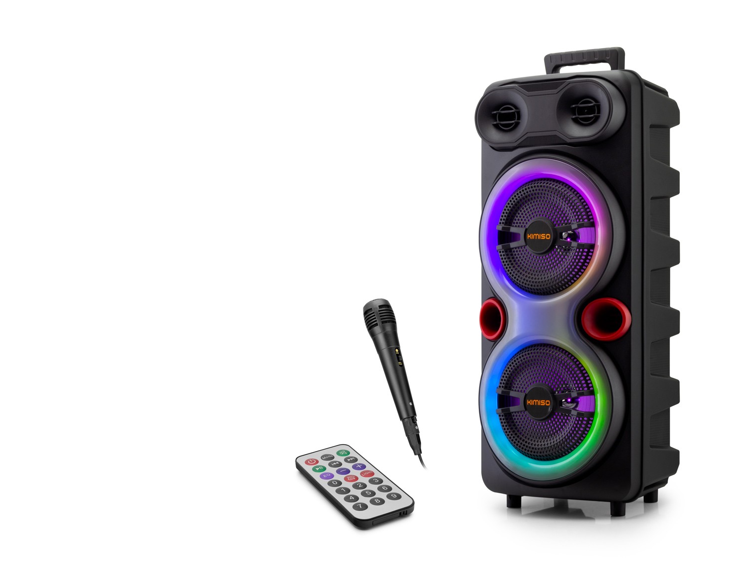 Bluetooth Karaoke Hoparlör Fm 2 X 8 Led’li Mikrofonlu Kumandalı 25.5 X 21 X 61 Cm - Siyah QS84