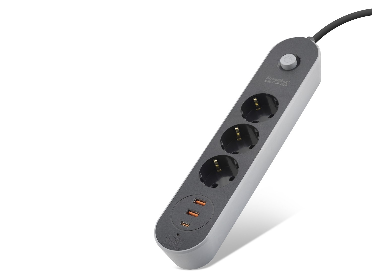 Termal Akım Korumalı Uzatma Kablosu 3 Priz + 2X Usb + Type-C Anahtarlı 2 M - Siyah SH4628