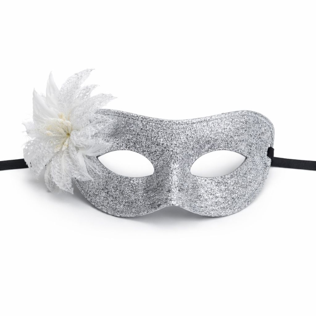 Gümüş Simli Tüylü Balo Maskesi – Kadın Parti &amp; Maskeli Balo Maskesi