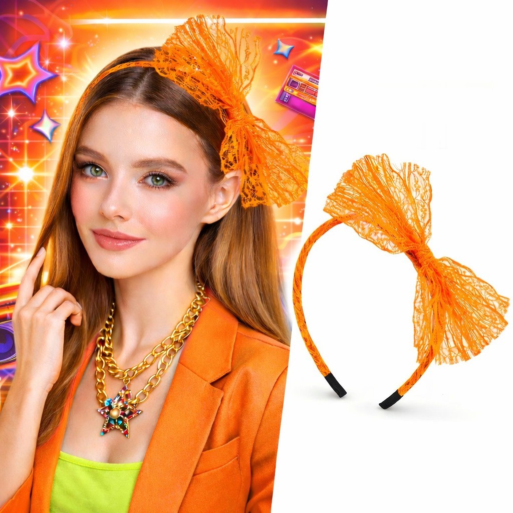 80’ler 90’lar Neon Turuncu Dantel Taç Fiyonklu