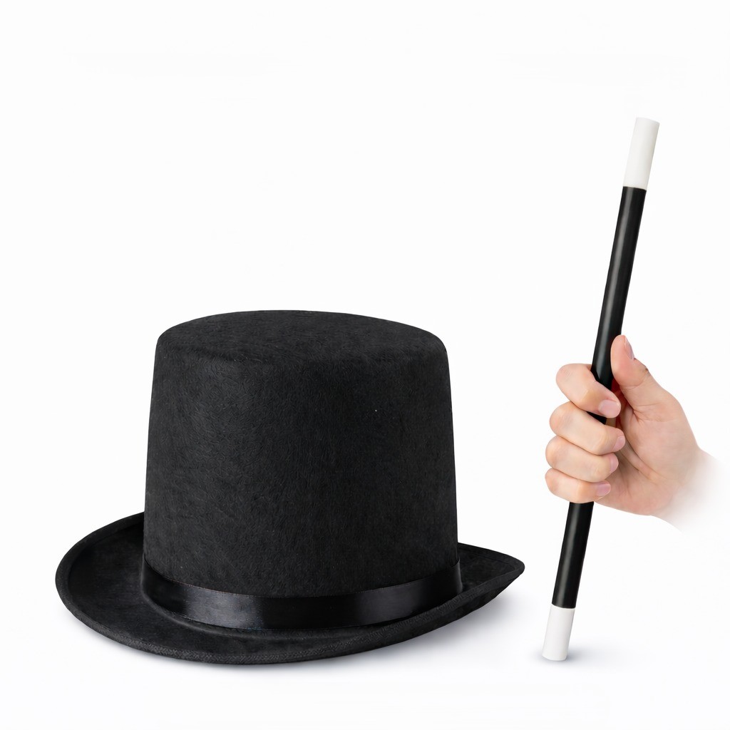 Çocuk Sihirbaz Şapkası ve Uzayan Yaylı Sihirli Sopa Seti