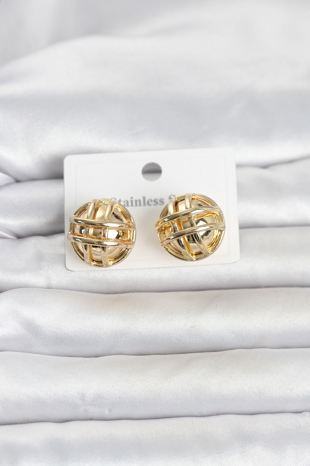316L Çelik Gold Renk Desenli Top Model Kadın Küpe TJ-BKP11811