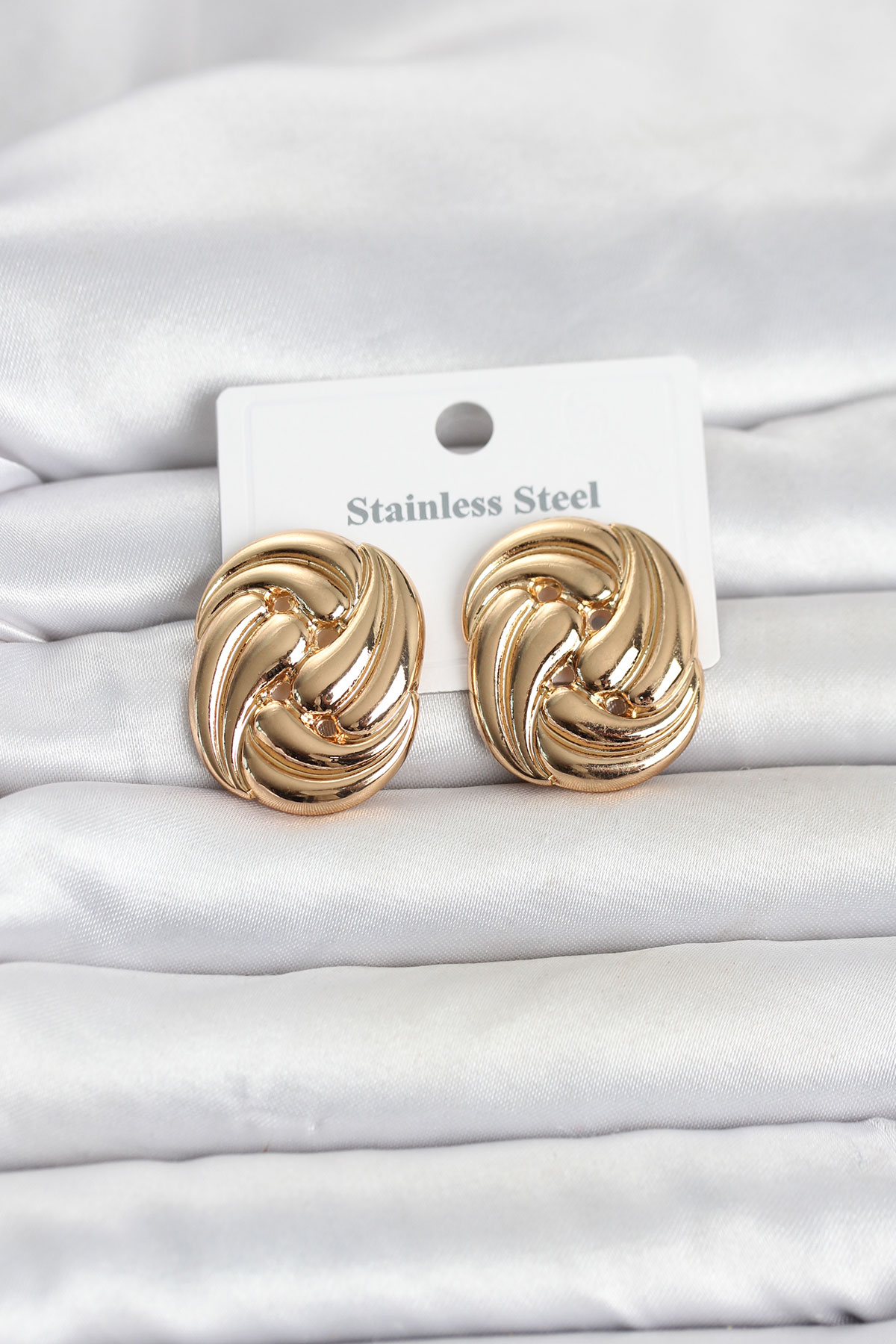 316L Çelik Gold Renk Motif Desen Model Kadın Küpe TJ-BKP11812
