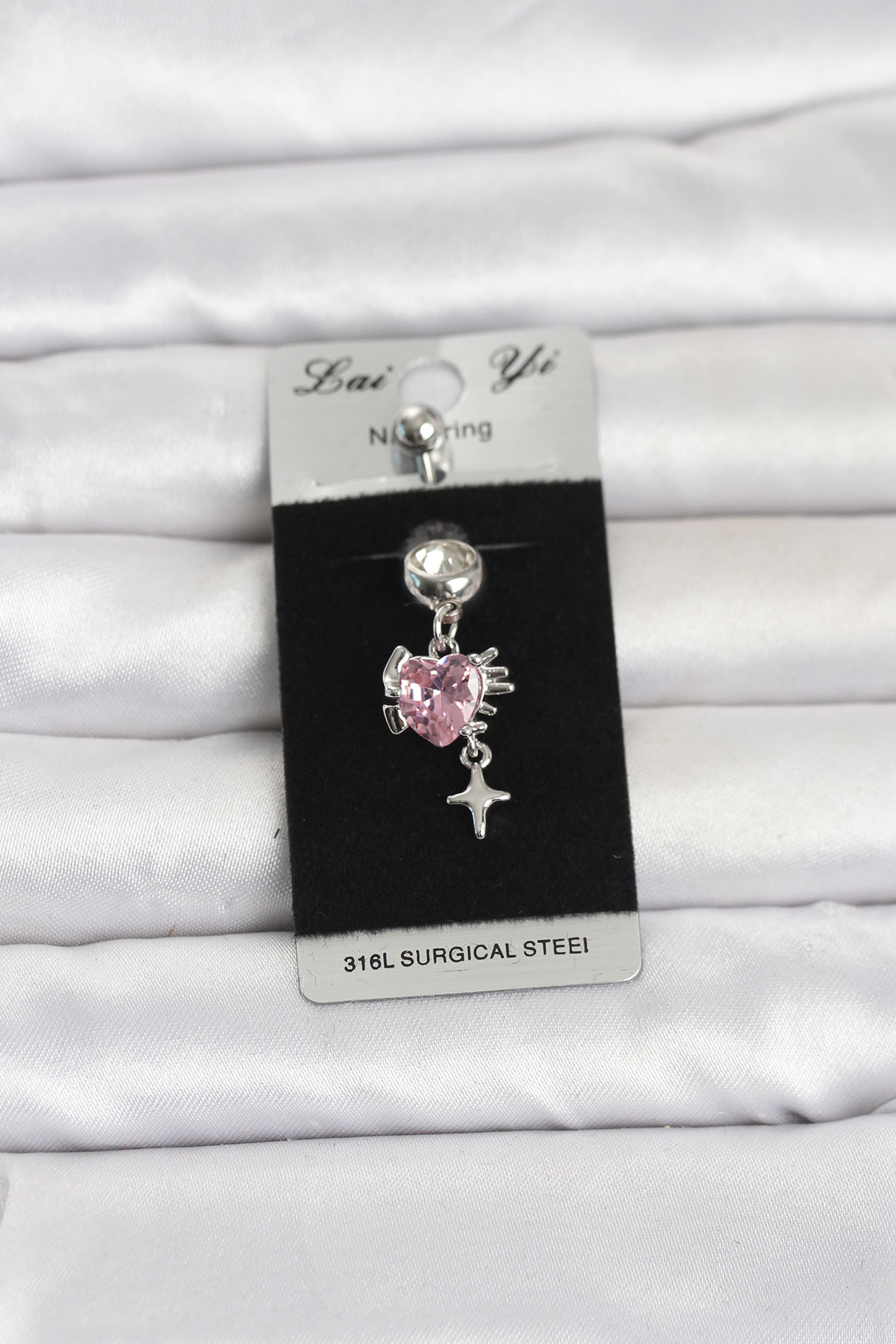 316L Cerrahi Çelik Pembe Zirkon Taşlı Model Göbek Piercing TJ-PR1408