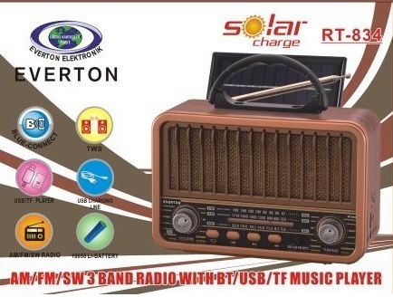 Evimdeyokyok Güneş Enerjili Bluetoothlu Nostaljik Radyo Rt-834
