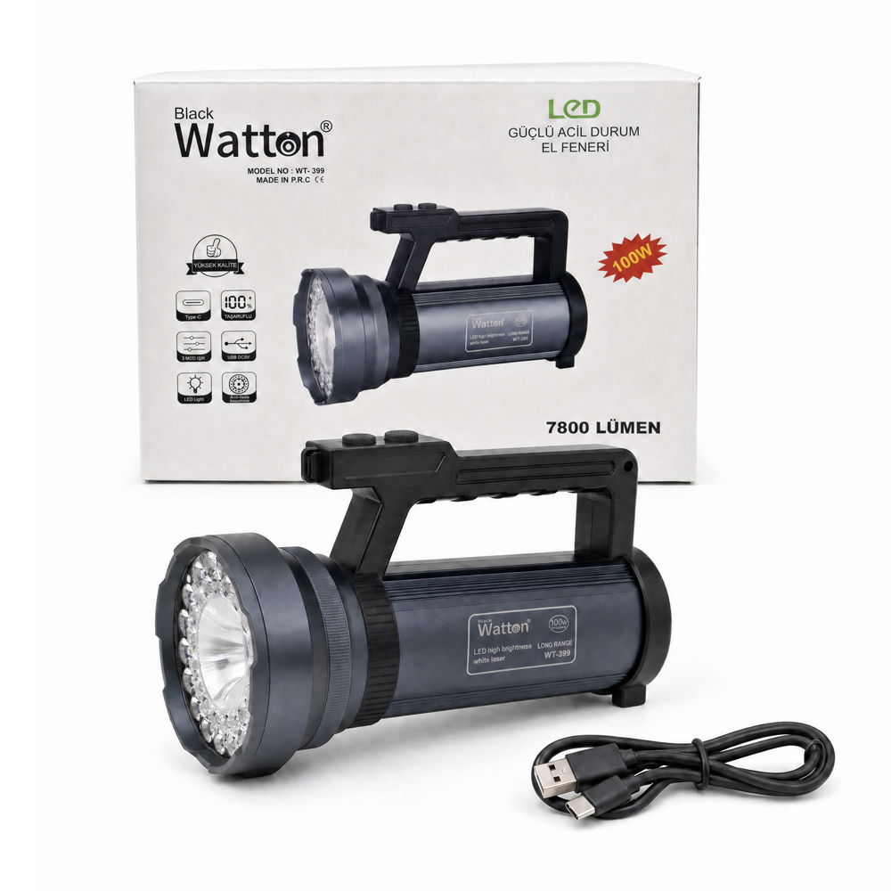 Evi̇mdeyokyok 100W Işık Gücü 7.800 Lümen Şarjlı Güvenli̇k Feneri̇ Wt-399