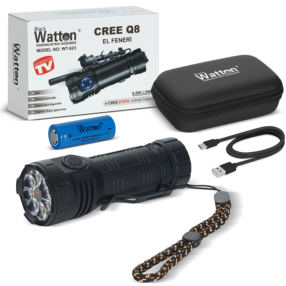 Evimdeyokyok Cree Q8 Xpg 8+1 Led Fener Şarjlı Güçlü Yüksek Performanslı Aydınlatma Wt-623