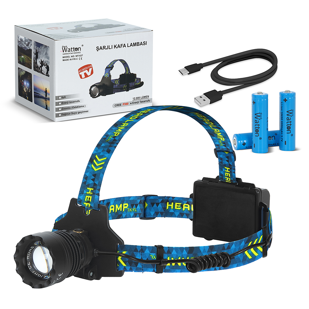 Evi̇mdeyokyok 12000 Lümen Cree P360 Şarjlı Kafa Lambası Güçlü Led Aydınlatma Profesyonel Model Wt-627