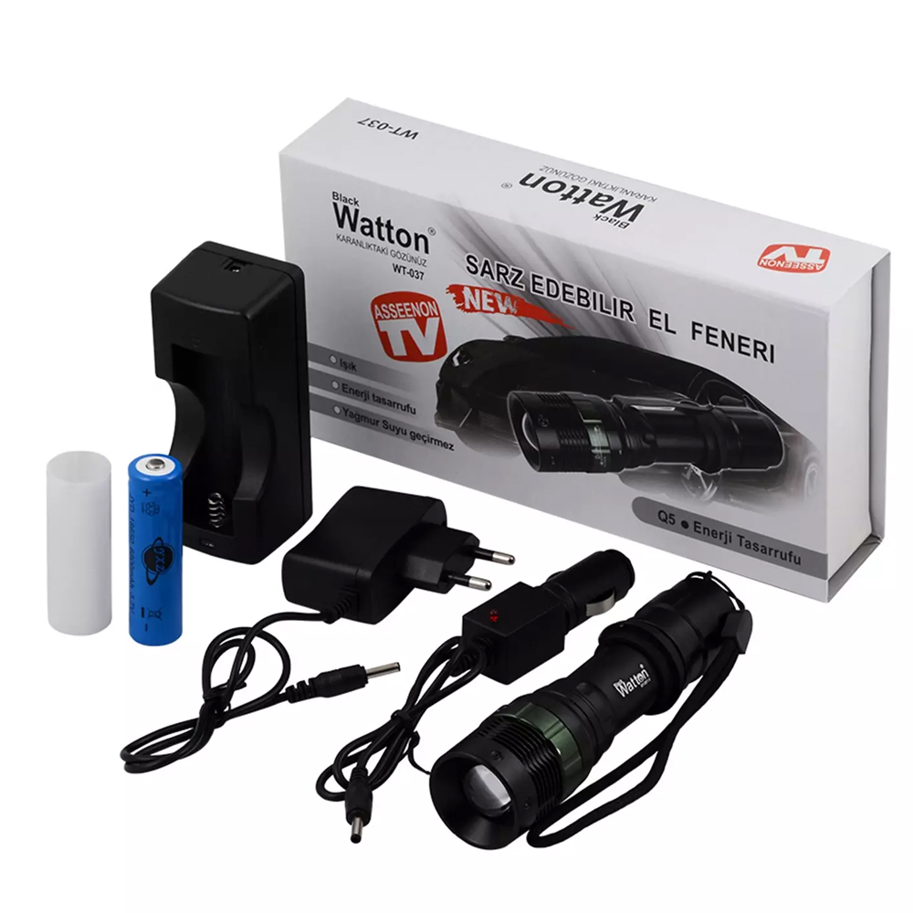 Evi̇mdeyokyok Zoomlu Güçlü El Feneri̇ Ayarlanabi̇li̇r Işık Açısı Yüksek Performans Led Aydınlatma Wt-037
